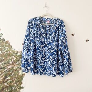 Lilly Pulitzer Blue blouse flamingo floral size XL like new